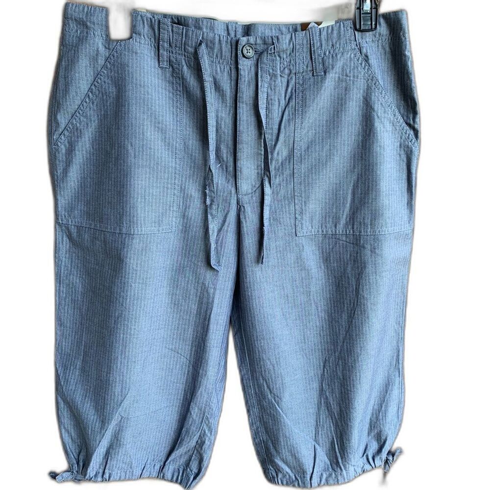 Perry Ellis NEW Capri Pants Size 34 Pinstriped Gray Cotton Capri Lightweight